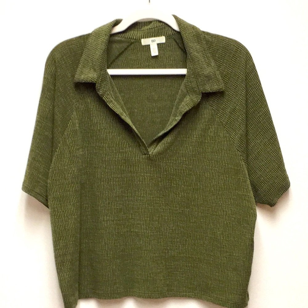 BP Short Sleeve Collared Stretch Top 2X Green Boxy Fit Casual